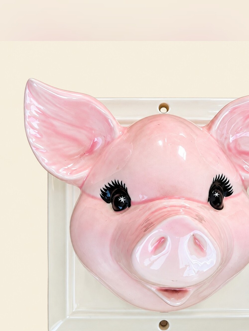 Vintage Pink Ceramic Pig Head Wall Plaque 7x7 Kitsch Cottagecore Farmhouse Decor